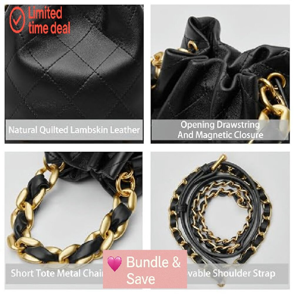 Mini Lambskin Quilted Bucket Bag with Chain Strap… - image 7